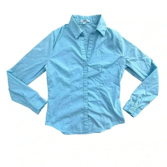 Tops - Women's Size Small Long Sleeve Button Down Shirt Blouse Blue business casual
